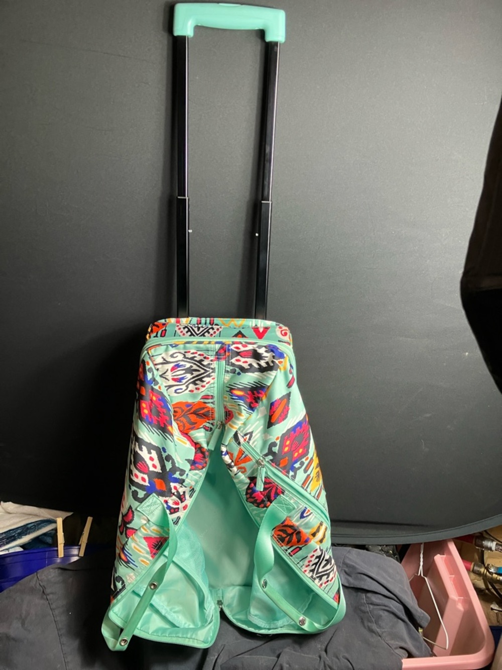 Vera Bradley Aqua Multi Ikat-Print Travel Duffel - Picture 8 of 9